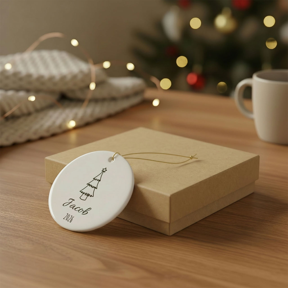 Personalized Christmas Ornament – Custom Name & Year Ceramic Christmas Tree Keepsake, Holiday Gift