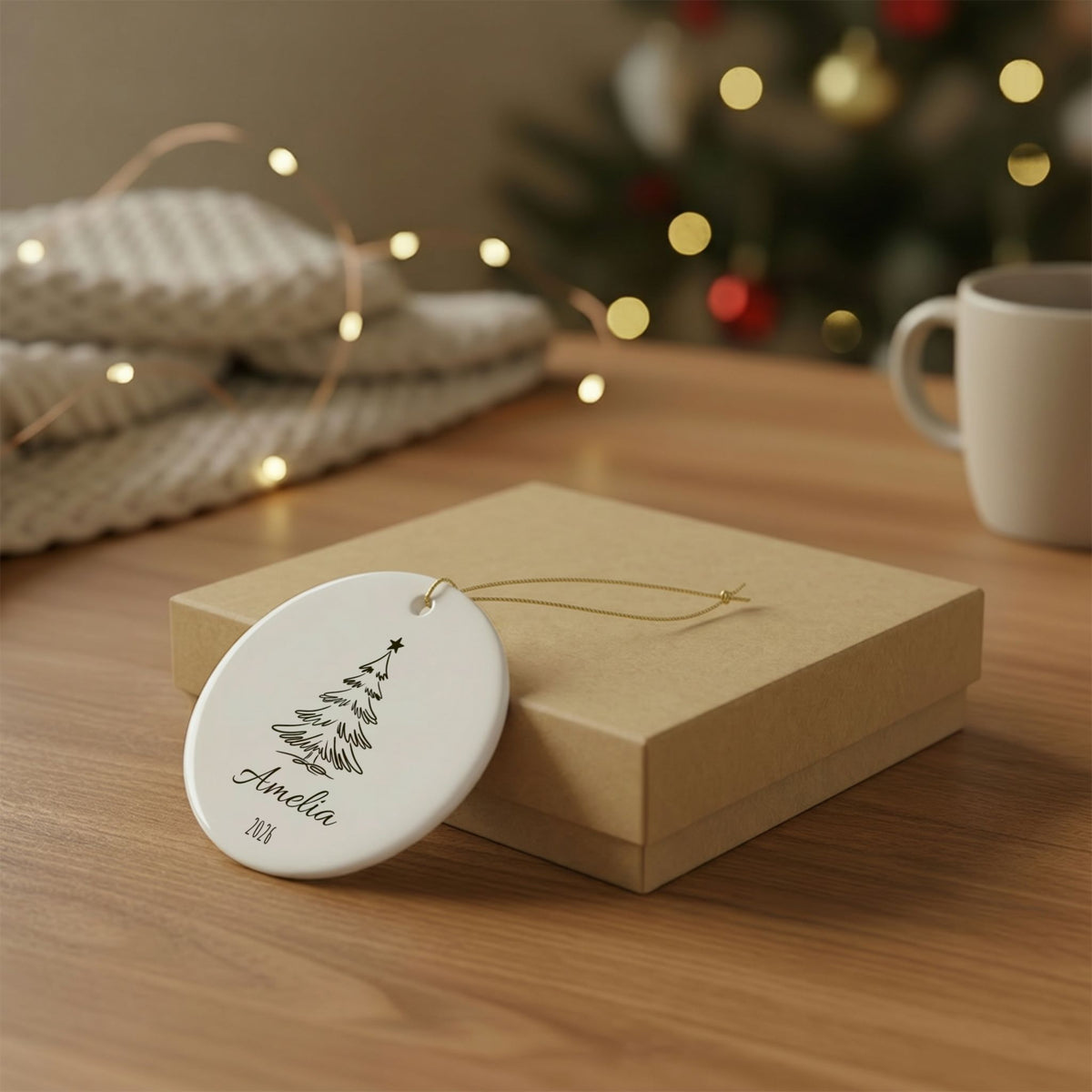 Personalized Christmas Ornament – Custom Name & Year Ceramic Christmas Tree Keepsake, Holiday Gift