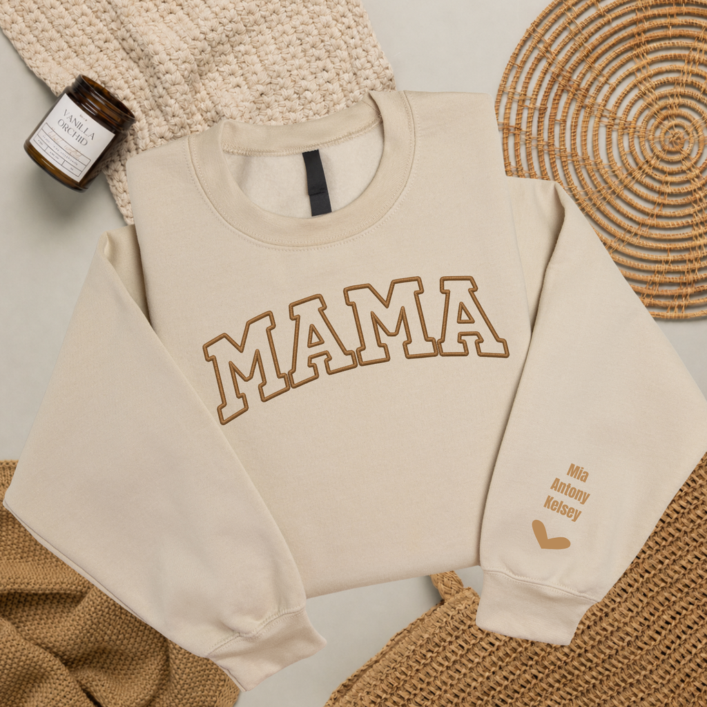 Personalized Mama Sweatshirt with Kids Names | Embroidered Mama Crewneck | Custom Mom Sweatshirt