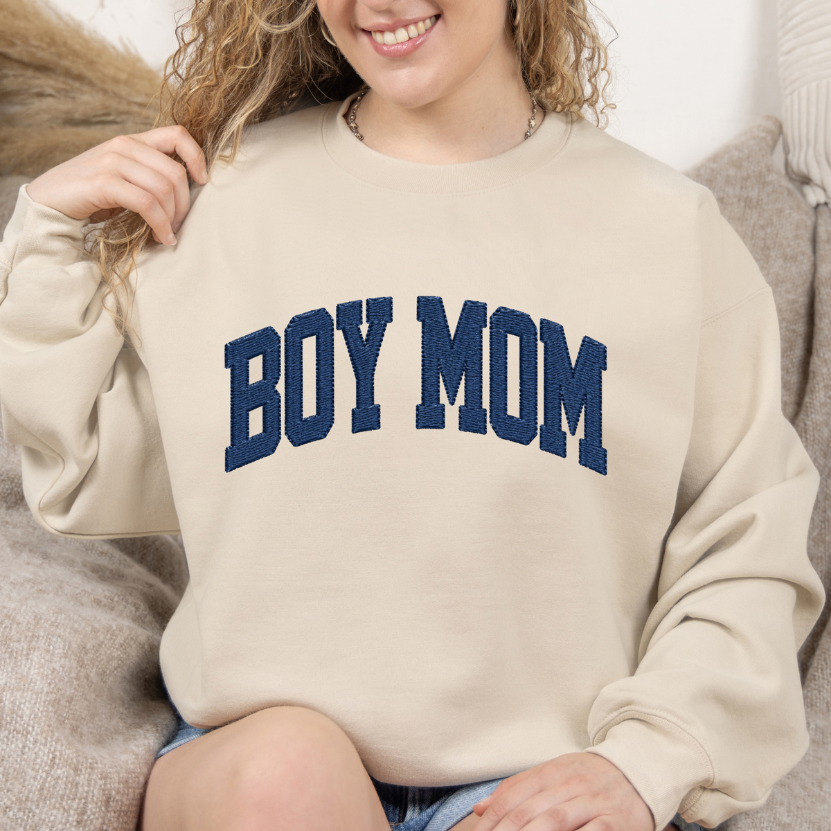 Boy Mom Sweatshirt | Embroidered Boy Mom Crewneck