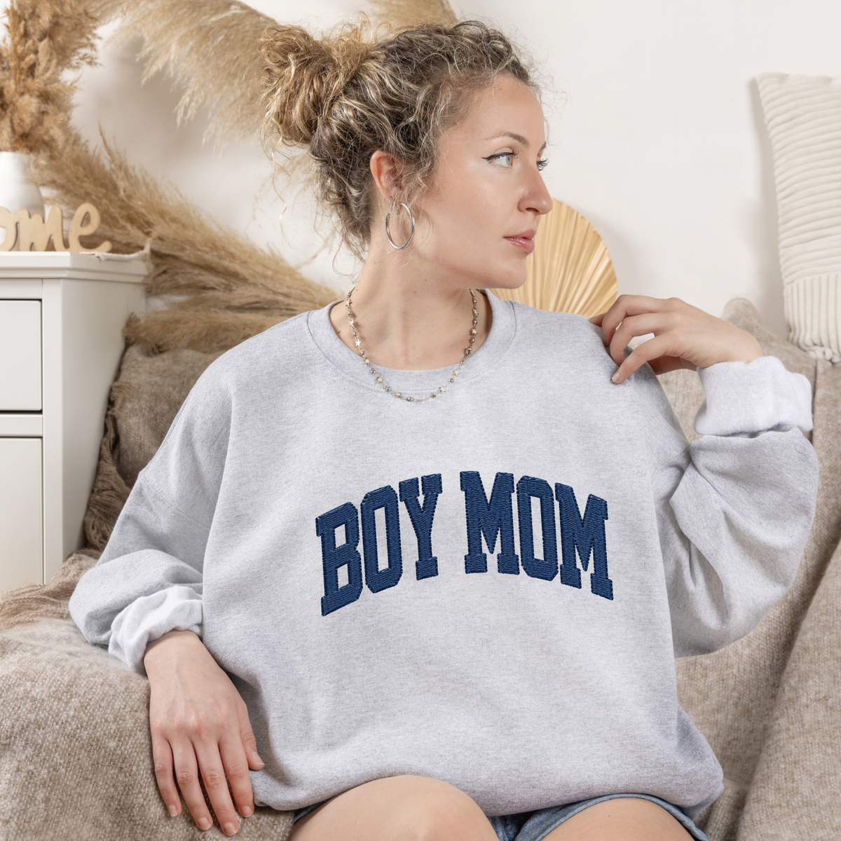 Boy Mom Sweatshirt | Embroidered Boy Mom Crewneck