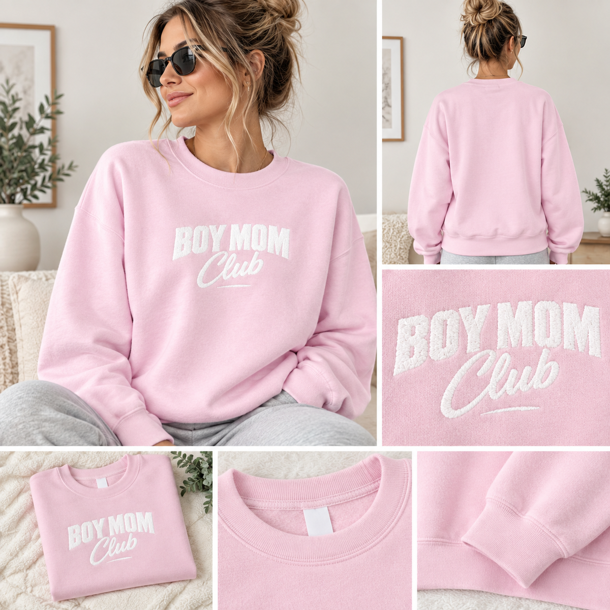 Boy Mom Club Sweatshirt | Embroidered Mom Crawneck