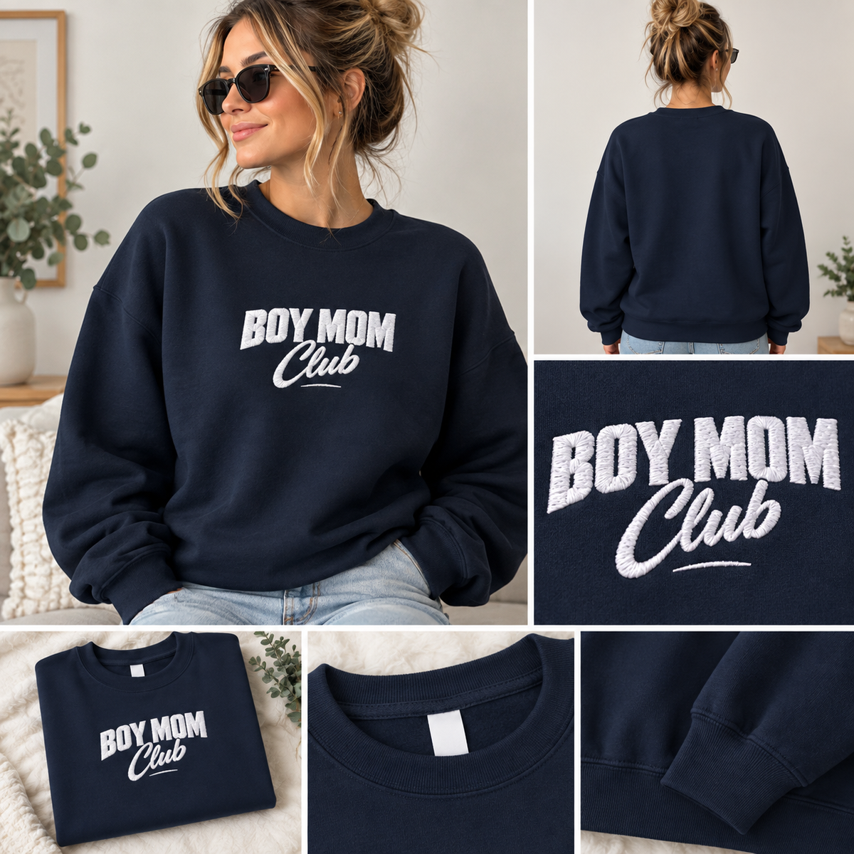 Boy Mom Club Sweatshirt | Embroidered Mom Crawneck