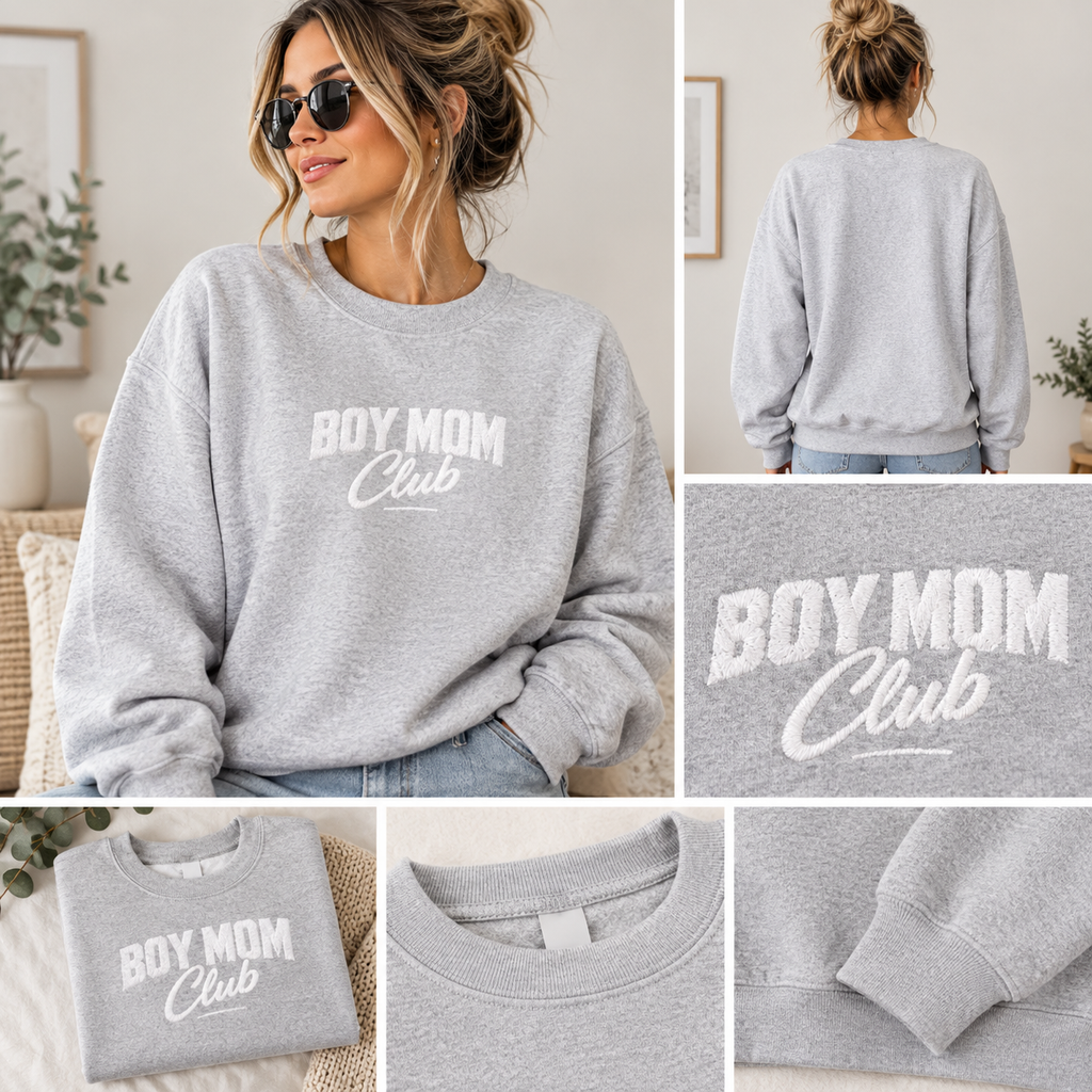 Boy Mom Club Sweatshirt | Embroidered Mom Crawneck