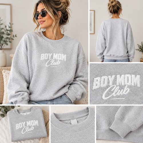 Boy Mom Club Sweatshirt | Embroidered Mom Crawneck