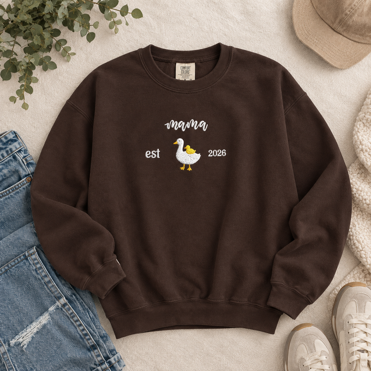 Mama Duck Embroidered Sweatshirt | Pregnancy Reveal Shirt