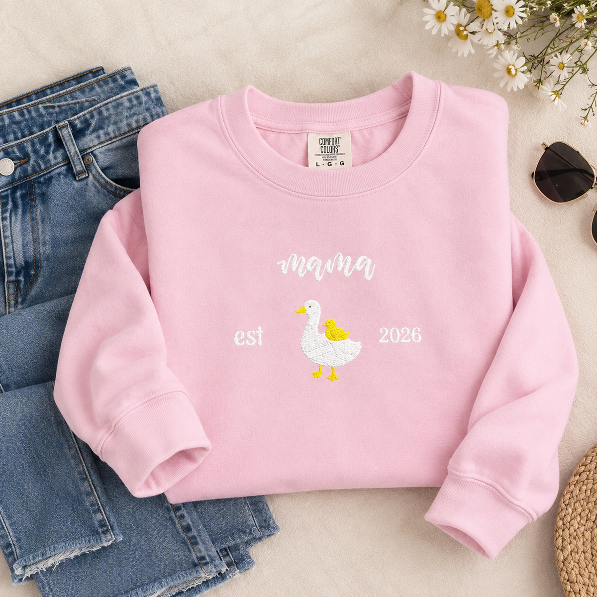 Mama Duck Embroidered Sweatshirt | Pregnancy Reveal Shirt