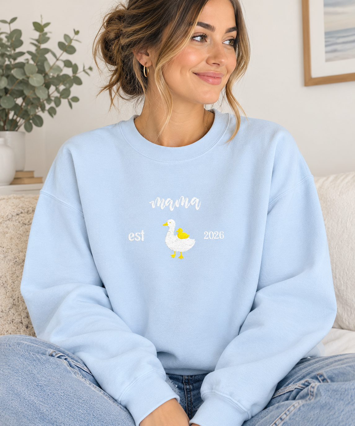 Mama Duck Embroidered Sweatshirt | Pregnancy Reveal Shirt