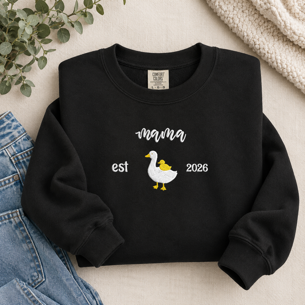 Mama Duck Embroidered Sweatshirt | Pregnancy Reveal Shirt