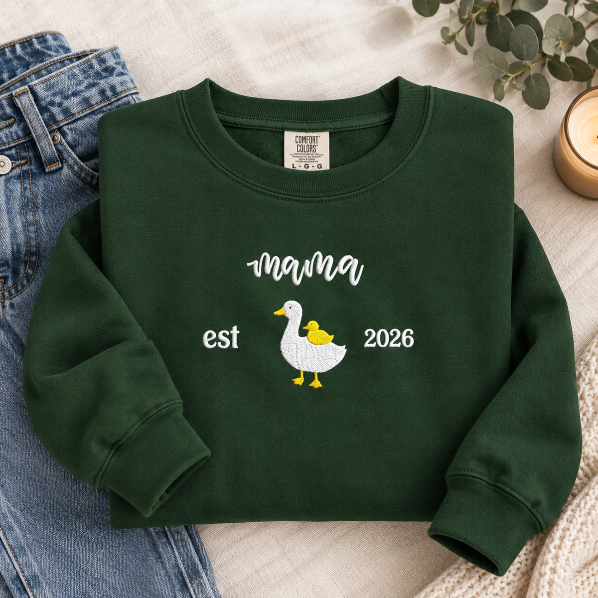 Mama Duck Embroidered Sweatshirt | Pregnancy Reveal Shirt