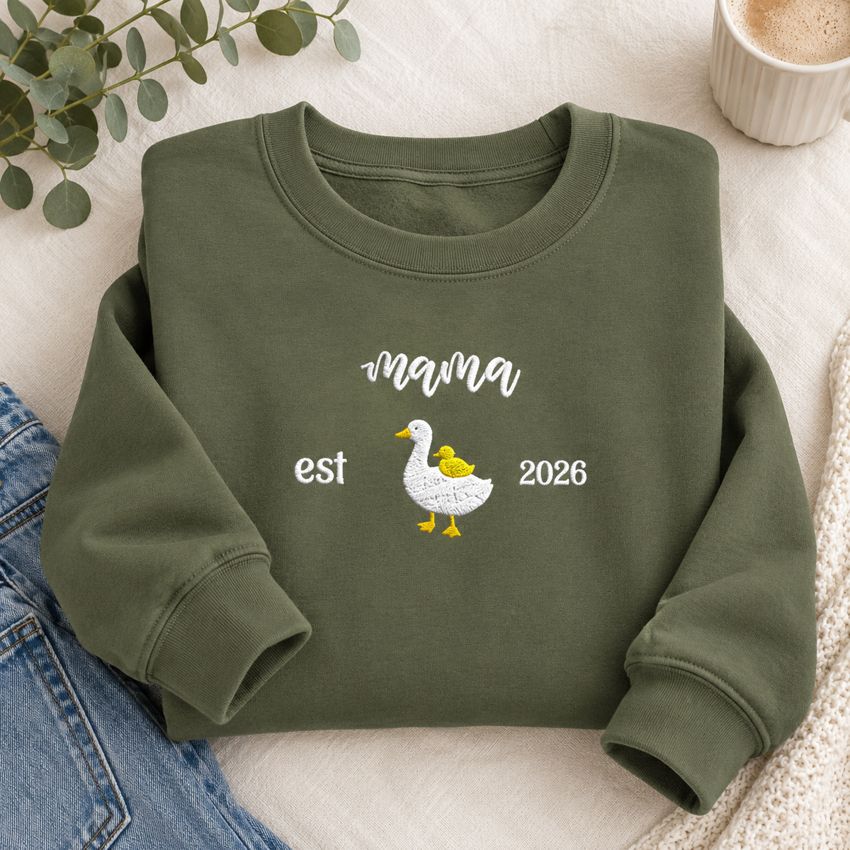 Mama Duck Embroidered Sweatshirt | Pregnancy Reveal Shirt