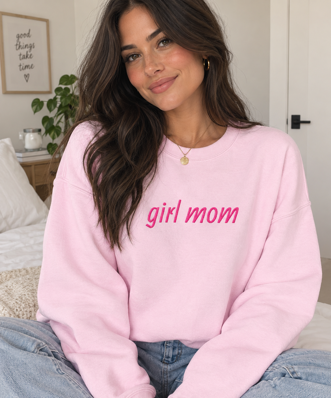 Girl Mom Sweatshirt | Embroidered Mama Crewneck Sweatshirt