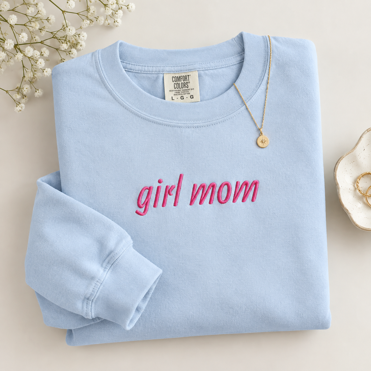 Girl Mom Sweatshirt | Embroidered Mama Crewneck Sweatshirt