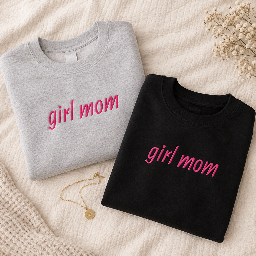 Girl Mom Sweatshirt | Embroidered Mama Crewneck Sweatshirt