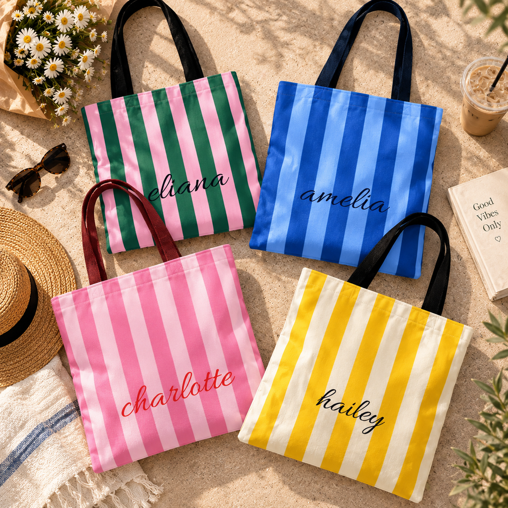 Personalized Yellow & white Striped Tote Bag (AOP)