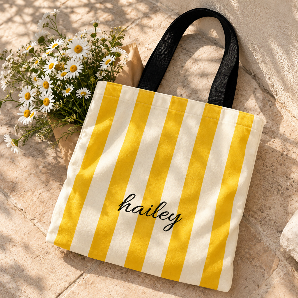 Personalized Yellow & white Striped Tote Bag (AOP)