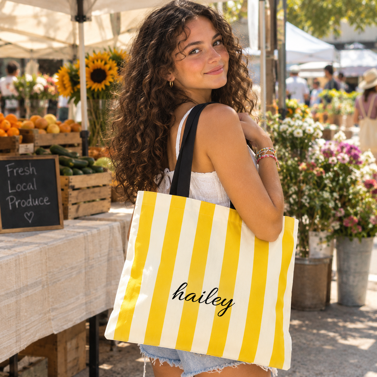 Personalized Yellow & white Striped Tote Bag (AOP)
