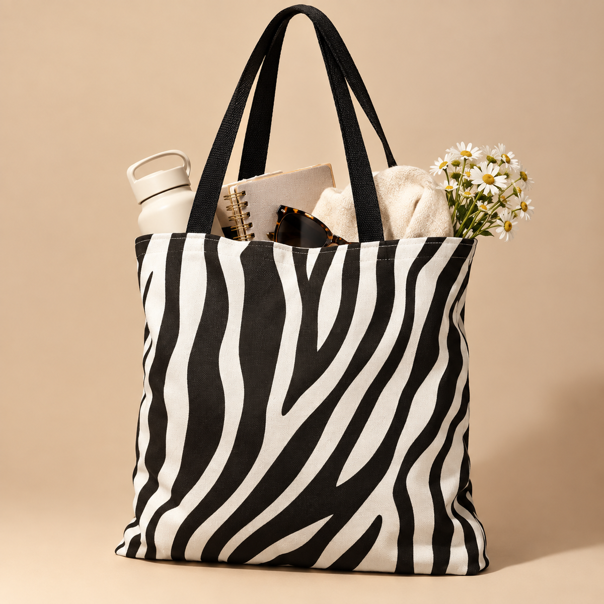 Zebra Print Tote Bag (AOP) | Black & White Animal Print Shoulder Bag