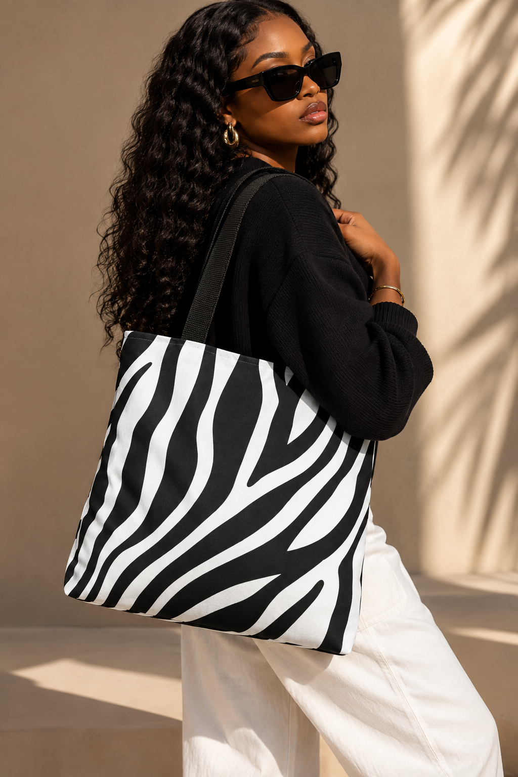 Zebra Print Tote Bag (AOP) | Black & White Animal Print Shoulder Bag