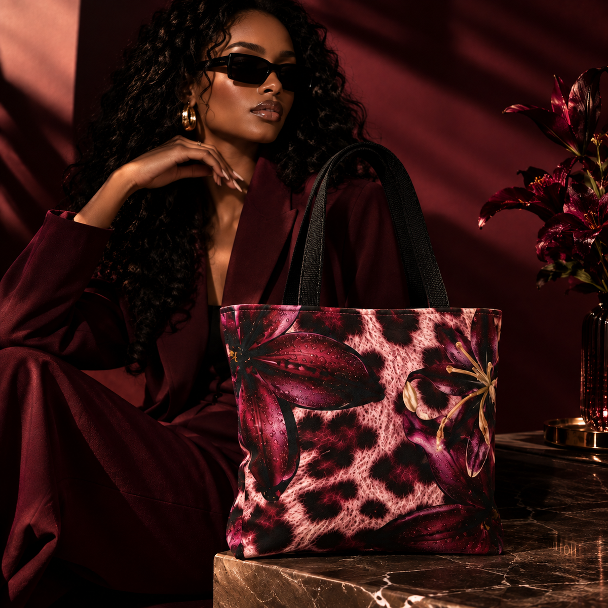 Floral Leopard Print Tote Bag (AOP) | Front & Back Wearable Statement Bag