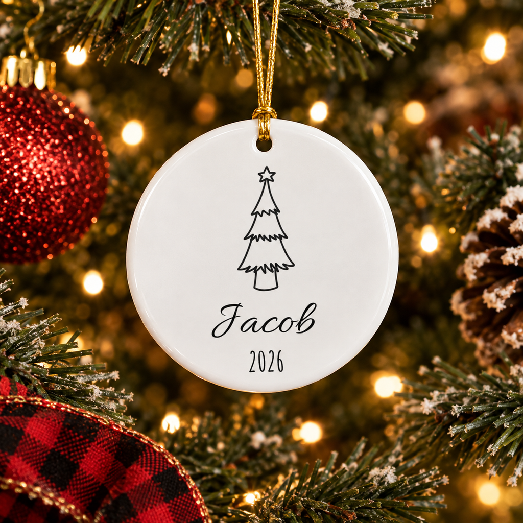 Personalized Christmas Ornament – Custom Name & Year Ceramic Christmas Tree Keepsake, Holiday Gift