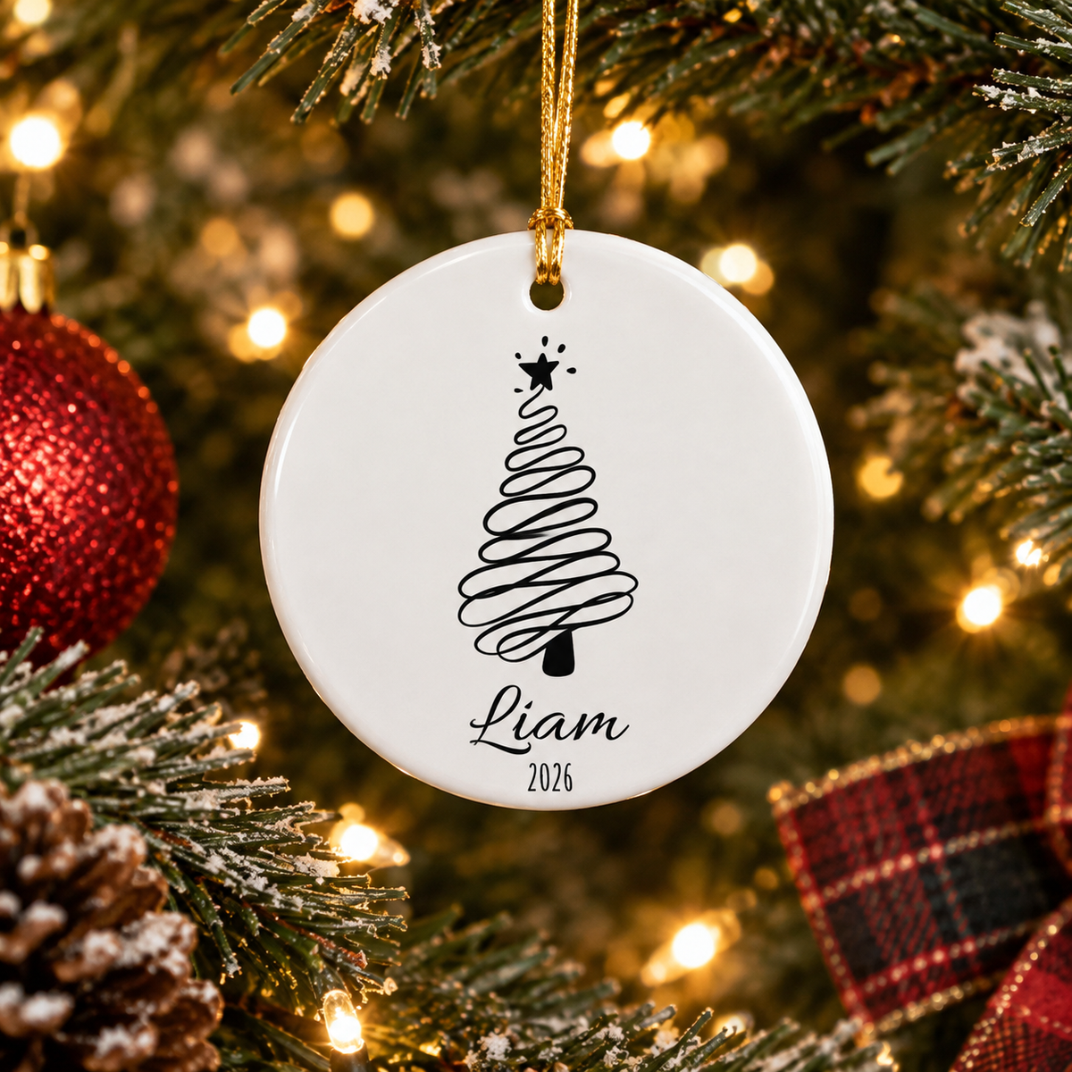Personalized Christmas Ornament – Custom Name & Year Ceramic Christmas Tree Keepsake, Holiday Gift
