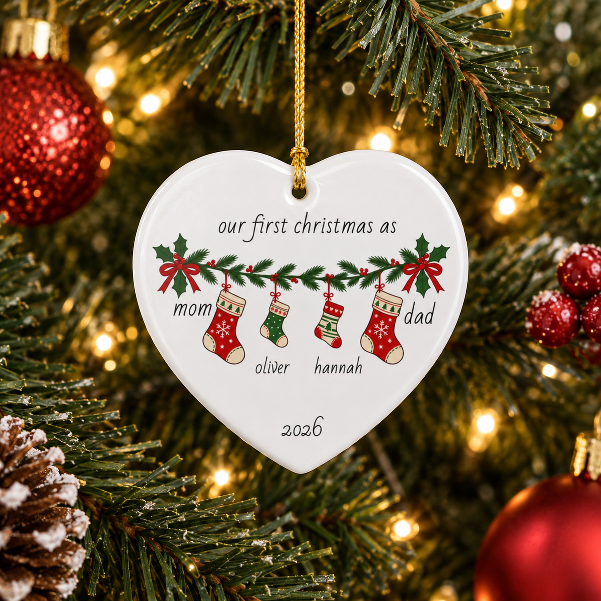 Personalized Family of 4 Christmas Ornament | Custom Family Christmas Keepsake