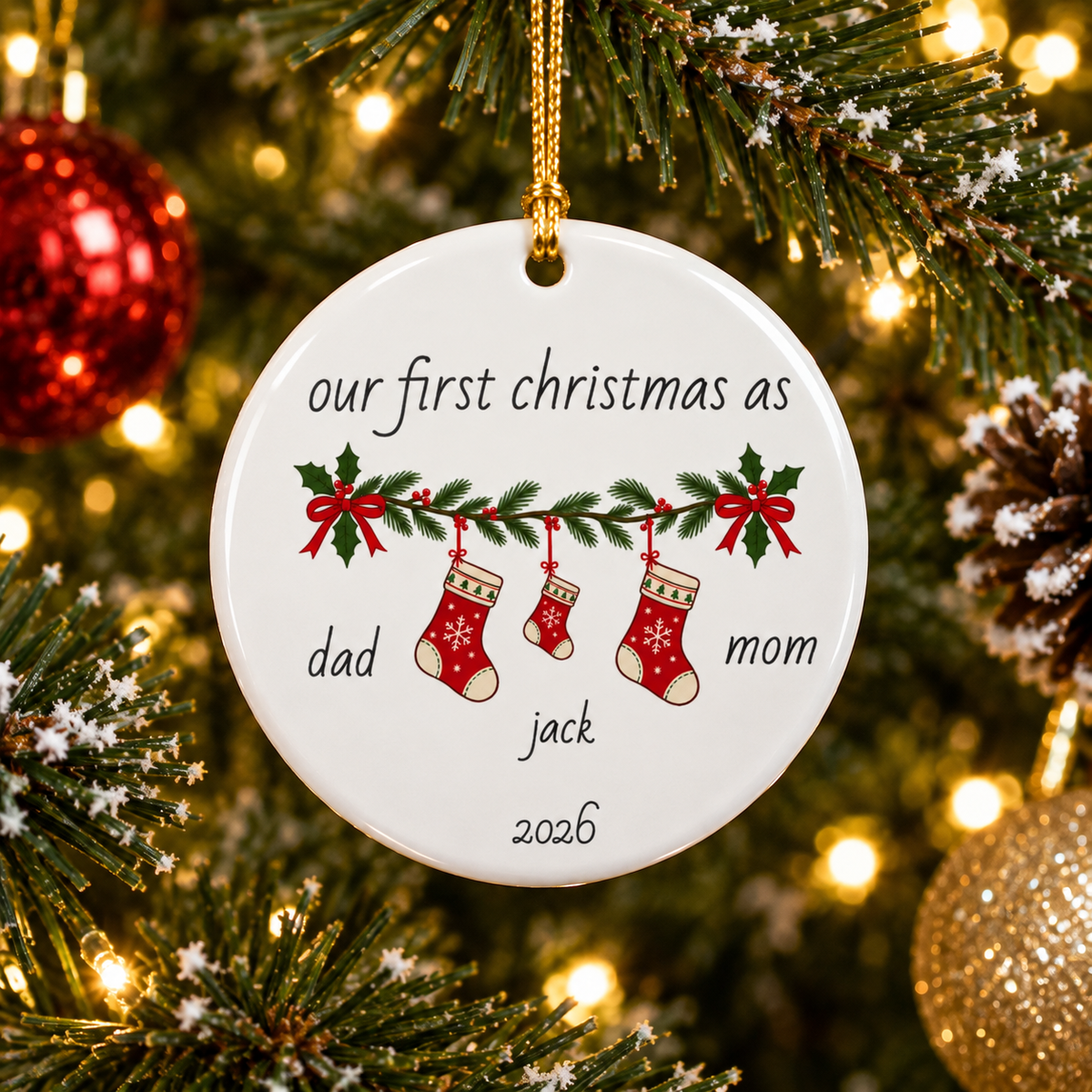 Personalized Baby's First Christmas Ornament | Custom Family of Three Christmas Ornament