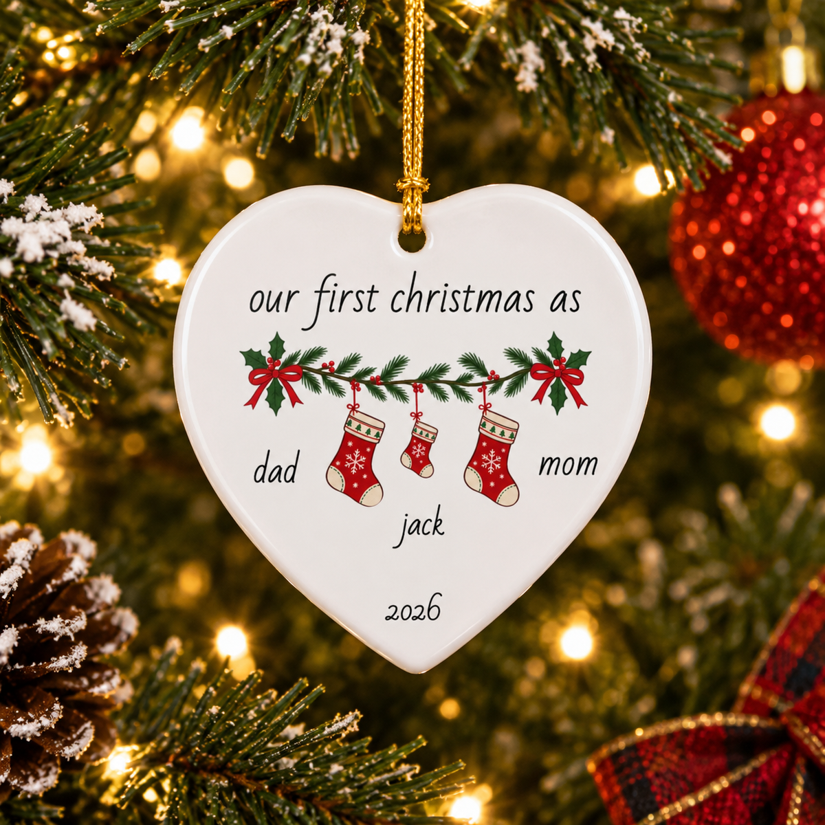 Personalized Baby's First Christmas Ornament | Custom Family of Three Christmas Ornament