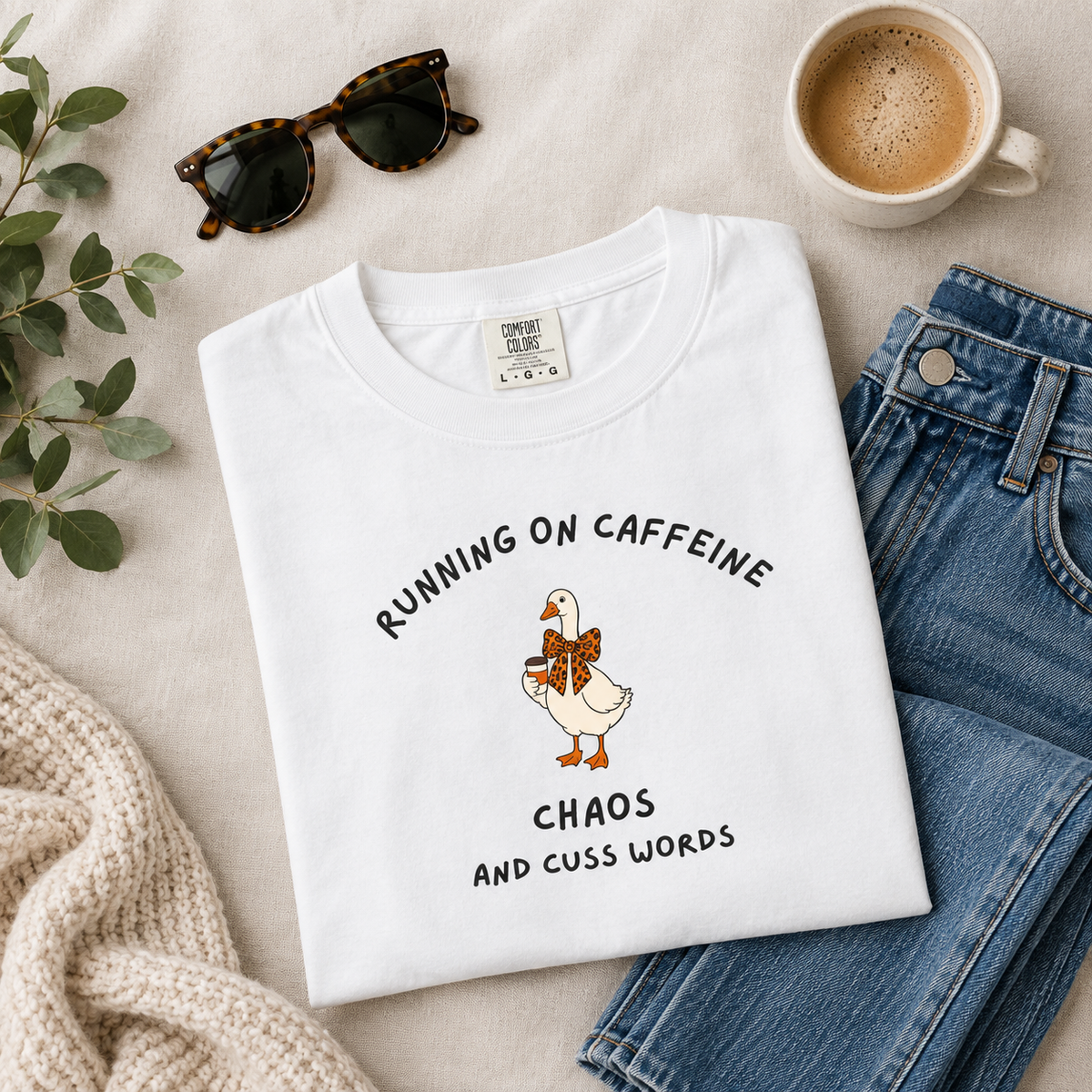 Running on Caffeine Chaos & Cuss Words T-Shirt | Funny Coffee Mom Shirt