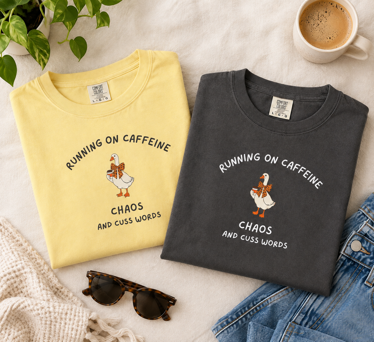 Running on Caffeine Chaos & Cuss Words T-Shirt | Funny Coffee Mom Shirt