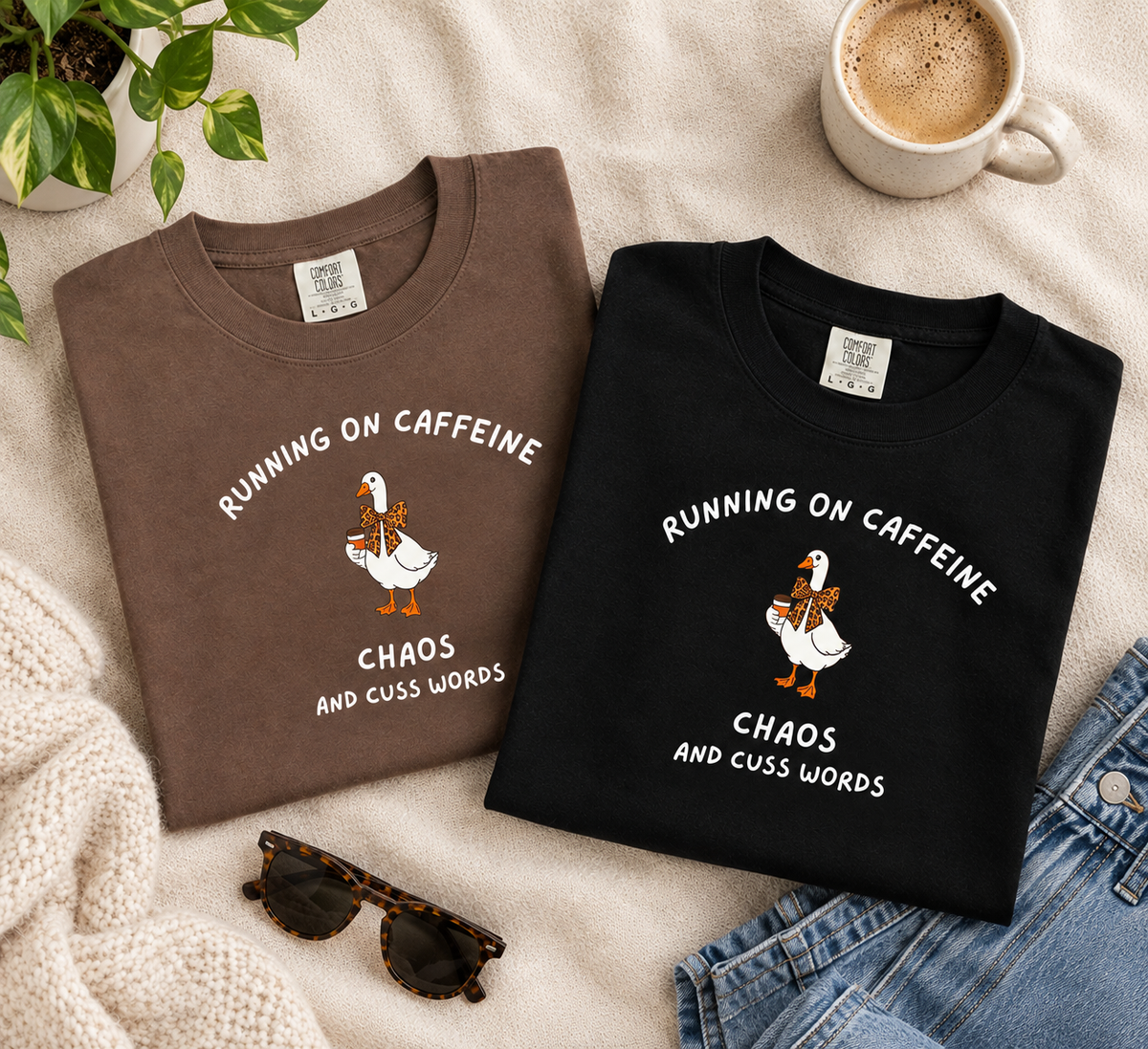 Running on Caffeine Chaos & Cuss Words T-Shirt | Funny Coffee Mom Shirt