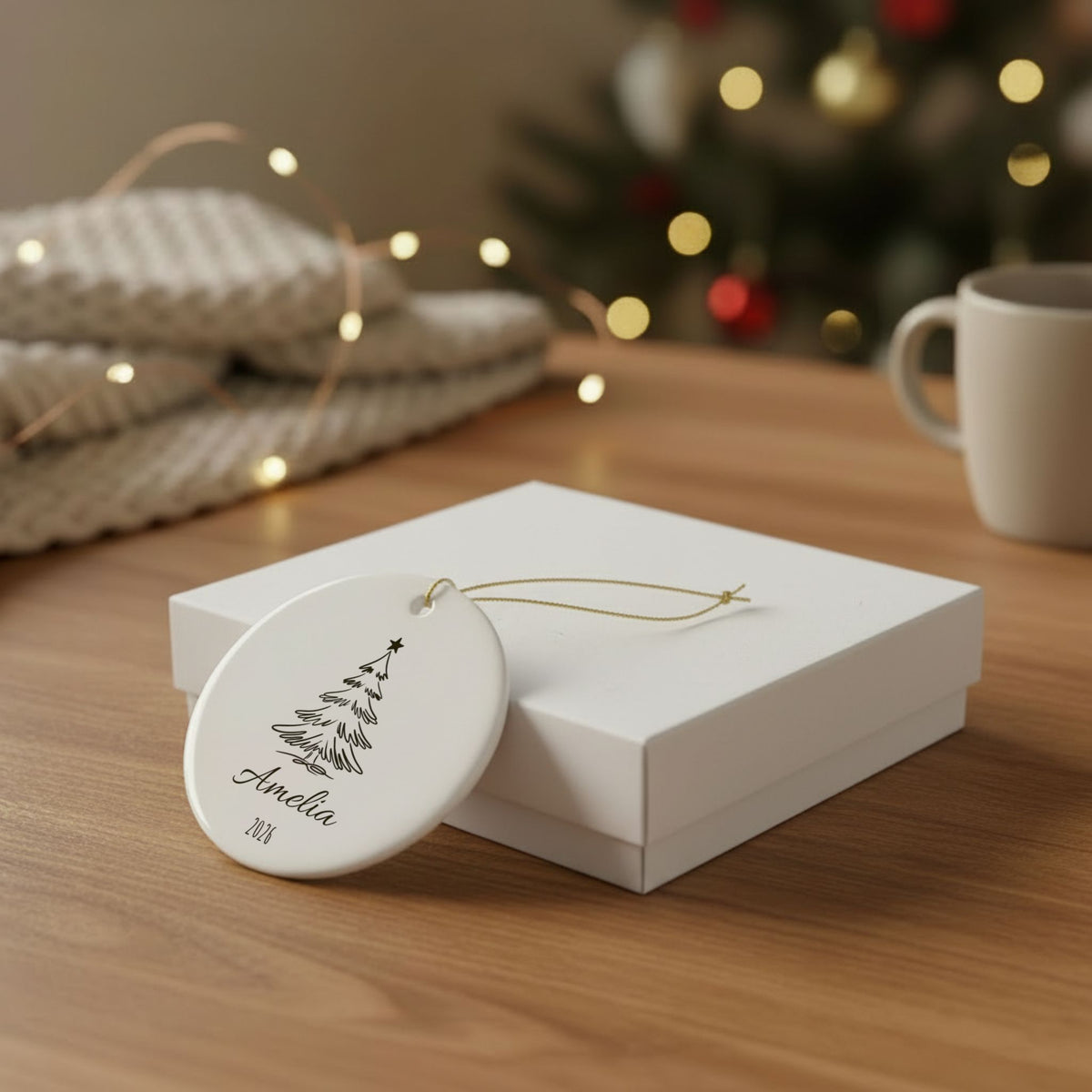 Personalized Christmas Ornament – Custom Name & Year Ceramic Christmas Tree Keepsake, Holiday Gift