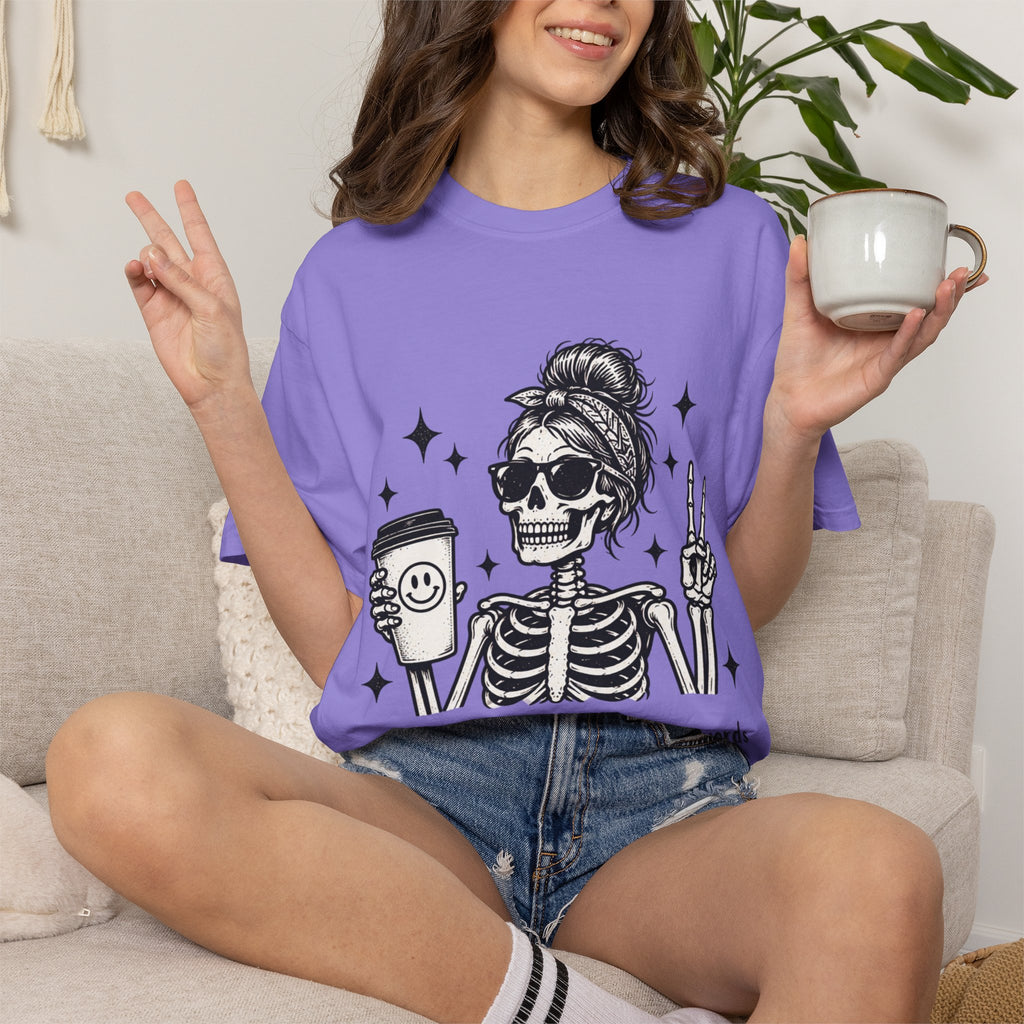 Funny Skeleton Coffee Shirt – Caffeine, Chaos & Cuss Words
